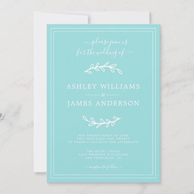 Elegant Turquoise Blue Wedding invitation (Front)