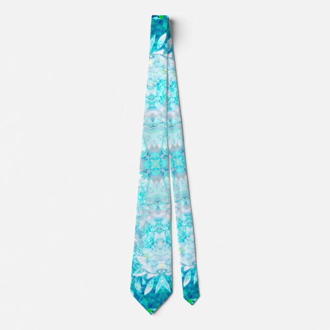 Elegant Turquoise Blue White Crystal Floral Tie (Front)