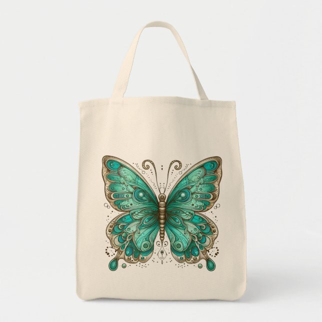 Elegant Turquoise butterfly Tote Bag (Front)