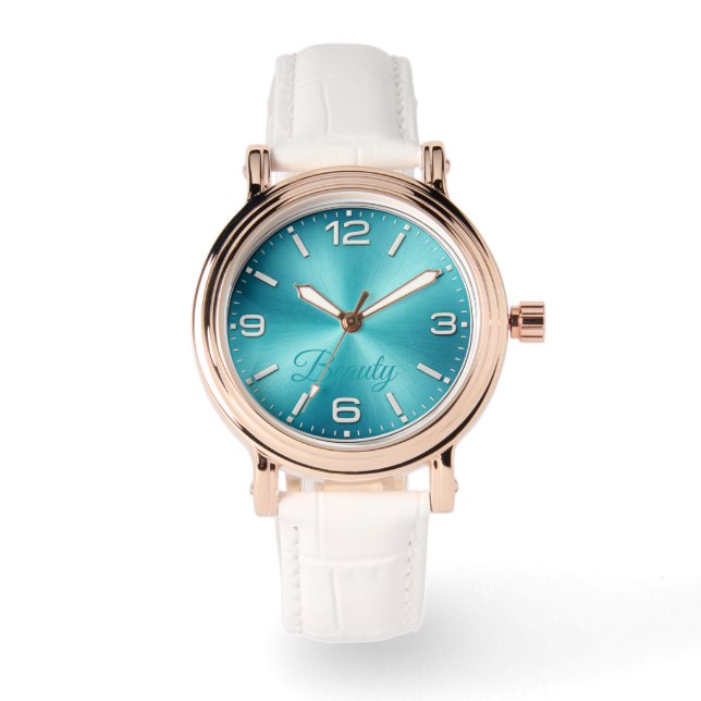 Elegant Turquoise Dial Rose Gold Watch (Front)