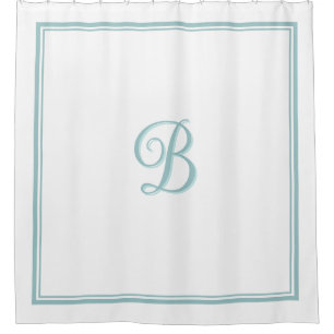 Elegant Turquoise Double Border Script Monogram Shower Curtain