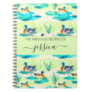 Elegant turquoise ducks script name Recipe Notebook