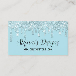 Elegant Turquoise Faux glitter Drips Online Store Business Card