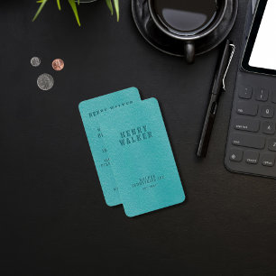 Elegant Turquoise Faux Vegan Leather Business Card