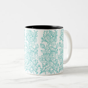 Elegant Turquoise Floral Botanical Pattern Two-Tone Coffee Mug