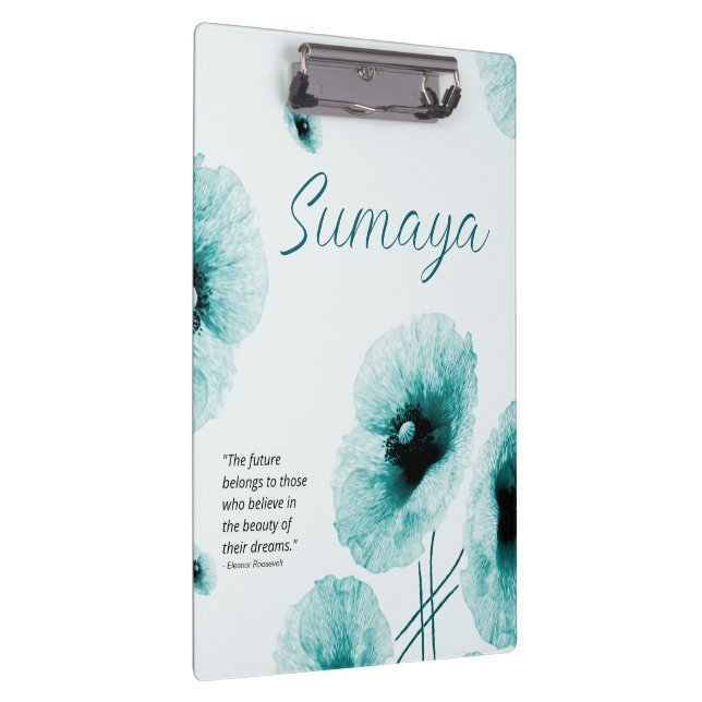 Elegant Turquoise Floral Clipboard Customisable (Right)