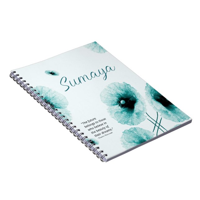 Elegant Turquoise Floral Customisable Notebook (Right Side)