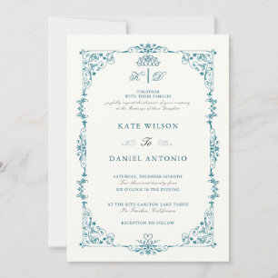 Elegant Turquoise Floral Frame Wedding Invitation