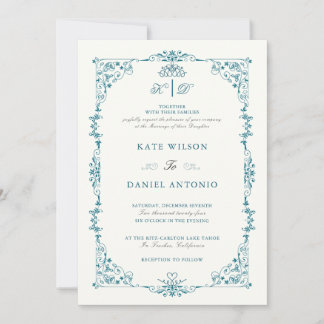 Elegant Turquoise Floral Frame Wedding Invitation