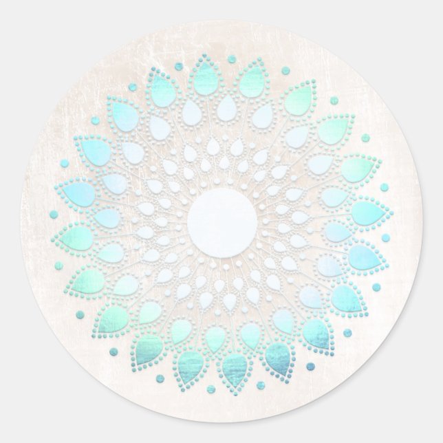 Elegant Turquoise Floral Lotus Flower Mandala Classic Round Sticker (Front)