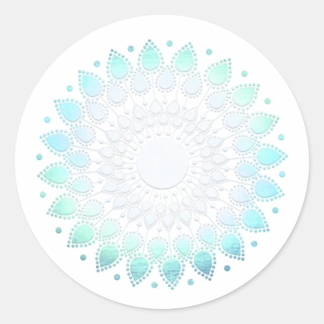 Elegant Turquoise Floral Lotus White Marble Classic Round Sticker (Front)