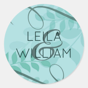 Elegant turquoise floral minimal Wedding design Classic Round Sticker