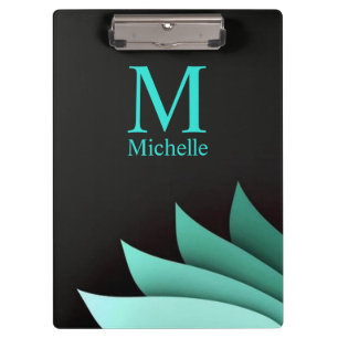 Elegant Turquoise Floral Personalised Monogram Clipboard