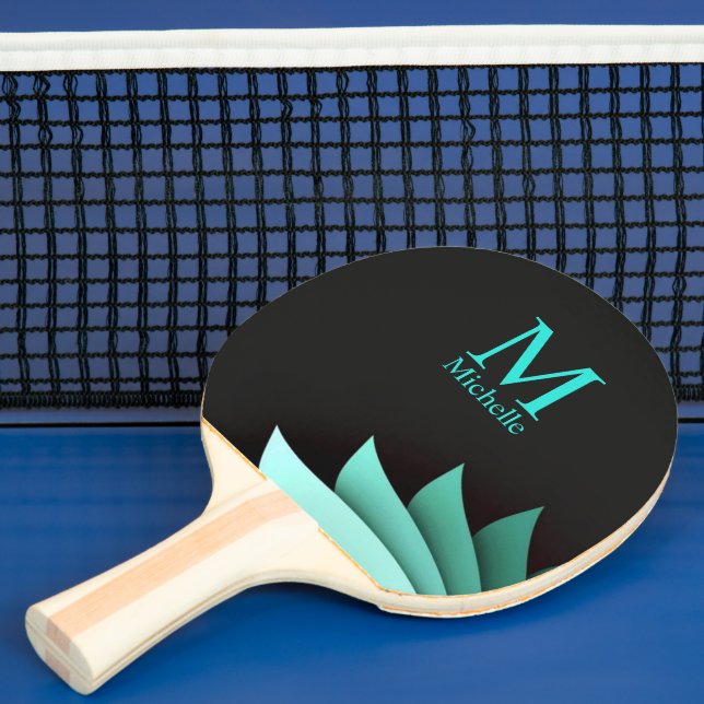 Elegant Turquoise Floral Personalised Monogram Ping Pong Paddle (Insitu)