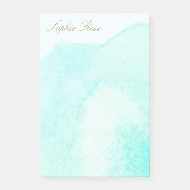 Elegant Turquoise Floral Watercolor Flower  Post-it Notes (Front)
