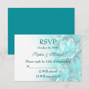 Elegant turquoise floral wedding RSVP card