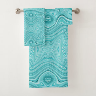 Elegant turquoise fluid marble bath towel set