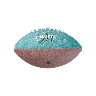Elegant turquoise glitter monogram name football american football