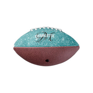 Elegant turquoise glitter monogram name football american football
