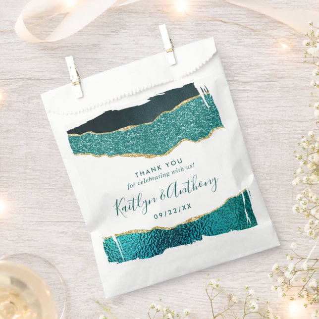 Elegant Turquoise & Gold Agate Wedding Favour Bags (Clipped)