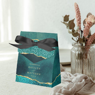 Elegant Turquoise & Gold Agate Wedding Favour Box