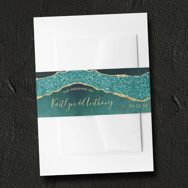 Elegant Turquoise & Gold Agate Wedding Invitation Belly Band (Creator Uploaded)
