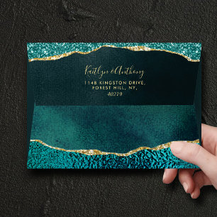 Elegant Turquoise & Gold Agate Wedding Invitation Envelope