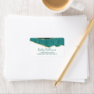 Elegant Turquoise & Gold Agate Wedding Label