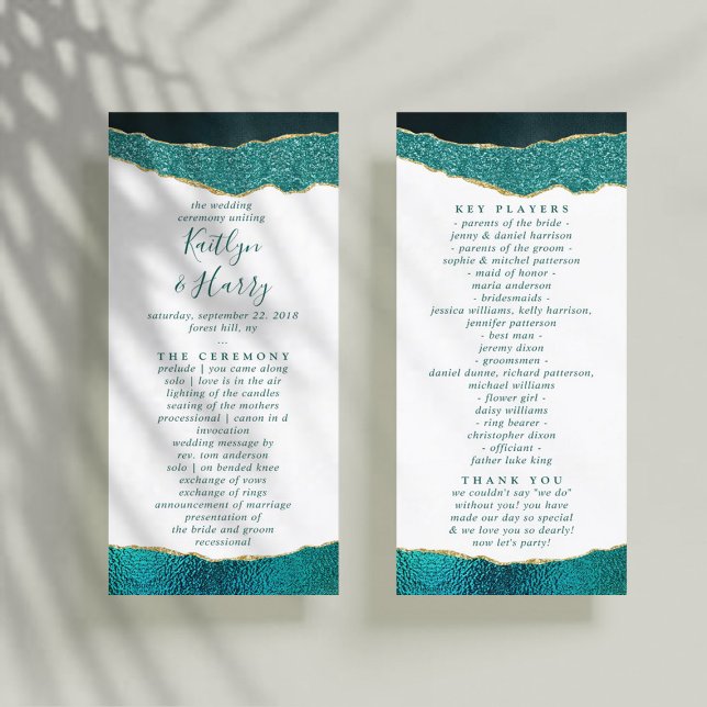 Elegant Turquoise & Gold Agate Wedding Program Rack Card (Creator Uploaded)