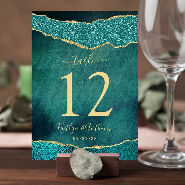 Elegant Turquoise & Gold Agate Wedding Table Number (Creator Uploaded)