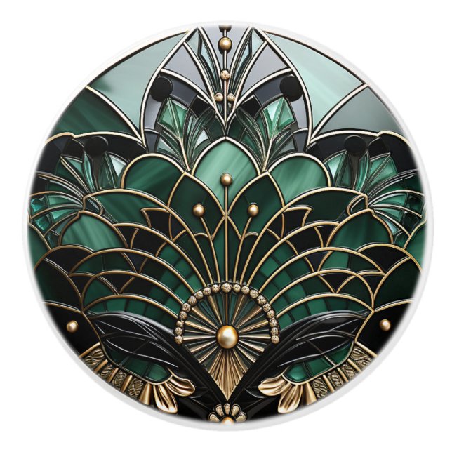 Elegant Turquoise Gold & Black Art Deco  Ceramic Knob (Front)