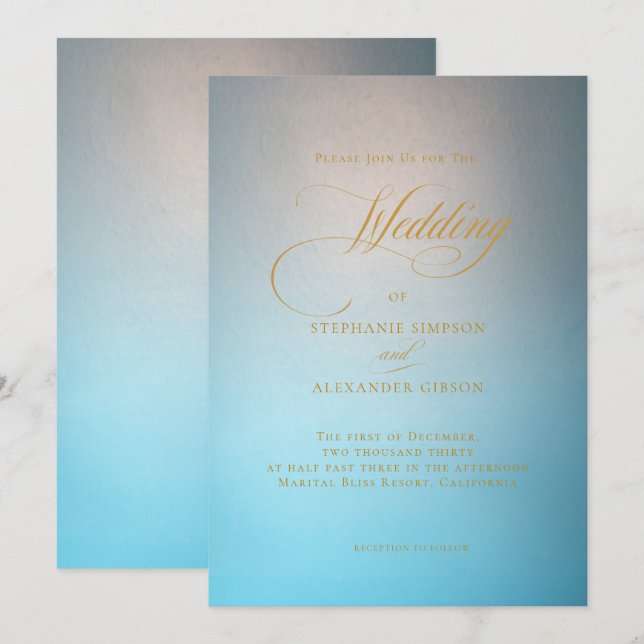 Elegant Turquoise Gold Script Wedding  Invitation (Front/Back)
