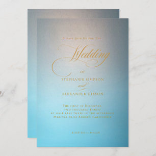 Elegant Turquoise Gold Script Wedding  Invitation