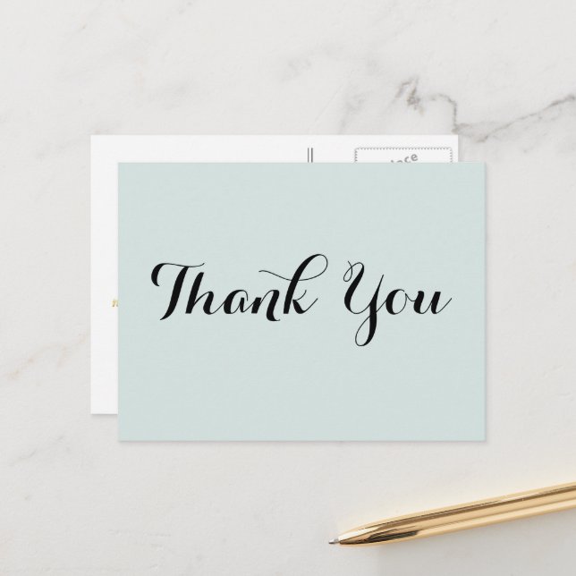 Elegant Turquoise Gold Script Wedding Thank You Postcard (Front/Back In Situ)