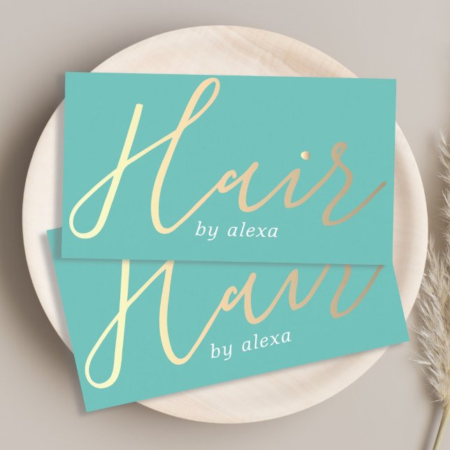 Elegant Turquoise Golden Hair Stylist Business Card (Creator Uploaded)