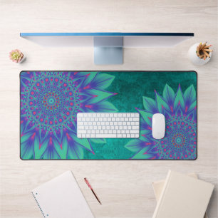  Elegant Turquoise Green Floral Mandala Nature Zen Desk Mat
