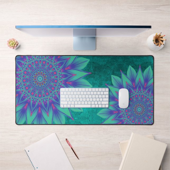  Elegant Turquoise Green Floral Mandala Nature Zen Desk Mat (Office 1)