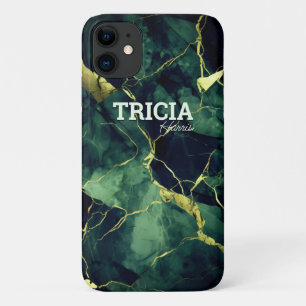 Elegant turquoise green marble faux gold glitter iPhone 11 case