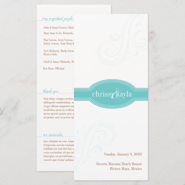 Elegant Turquoise Invitation, Caroline Wedding (Front/Back)