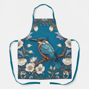 Elegant Turquoise Kingfisher Bird Floral  Apron
