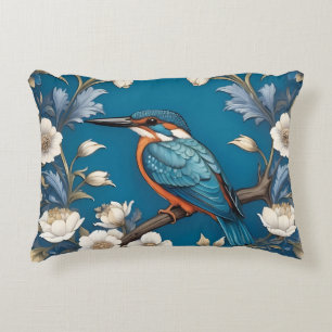 Elegant Turquoise Kingfisher Bird Floral Decorative Cushion