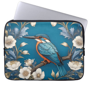 Elegant Turquoise Kingfisher Bird Floral Laptop Sleeve