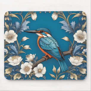 Elegant Turquoise Kingfisher Bird Floral  Mouse Mat
