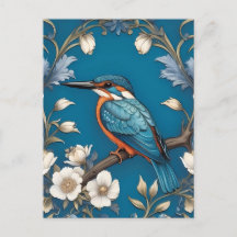 Elegant Turquoise Kingfisher Bird Floral 