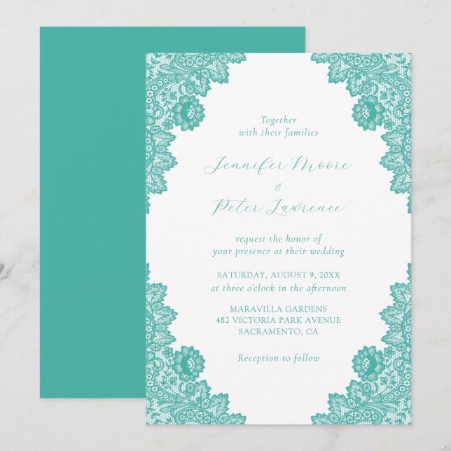 Elegant Turquoise Lace Wedding Invitation (Front/Back)