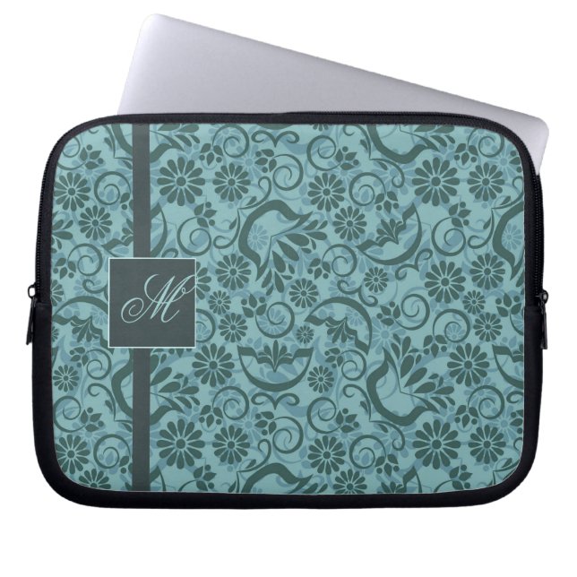 Elegant turquoise Laptop Sleeve with Monogram (Front)