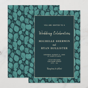 Elegant Turquoise Leaf Pattern Botanical Wedding Invitation