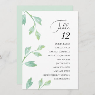 Elegant turquoise leaves.Wedding seating charts Invitation