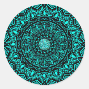 elegant turquoise mandala classic round sticker