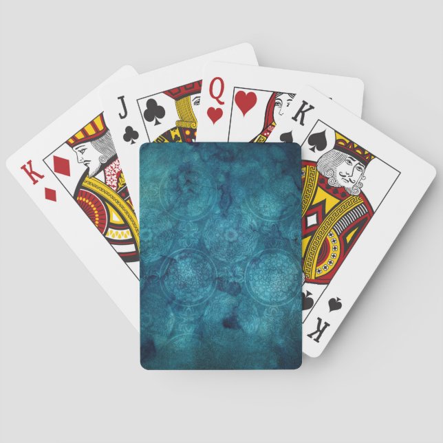 Elegant Turquoise Mandala Watercolor Pattern Playing Cards (Back)